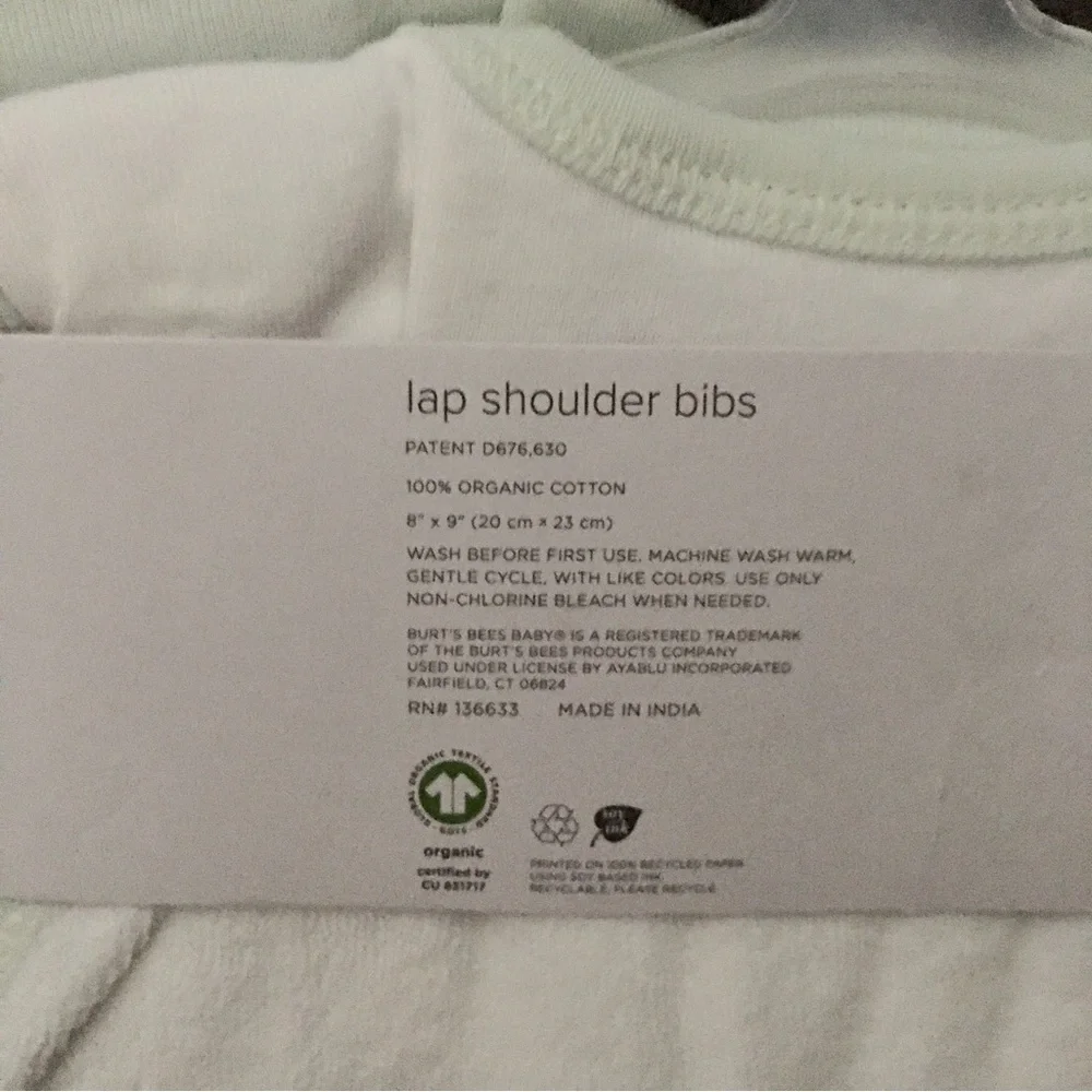 Burt’s Bees 5 Lap Shoulder Bibs Organic Cotton Green Dinosaurs Solid Stripes NEW